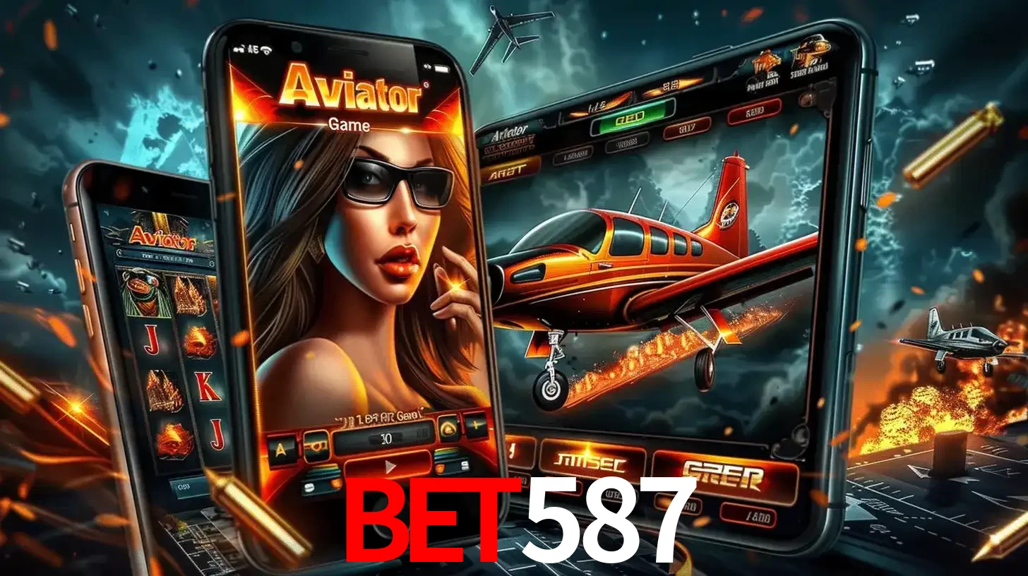O popular jogo de apostas Aviator exibido em vários celulares e tablets, mostrando a interface emocionante e a ação de voo disponíveis para jogar agora no bet587.