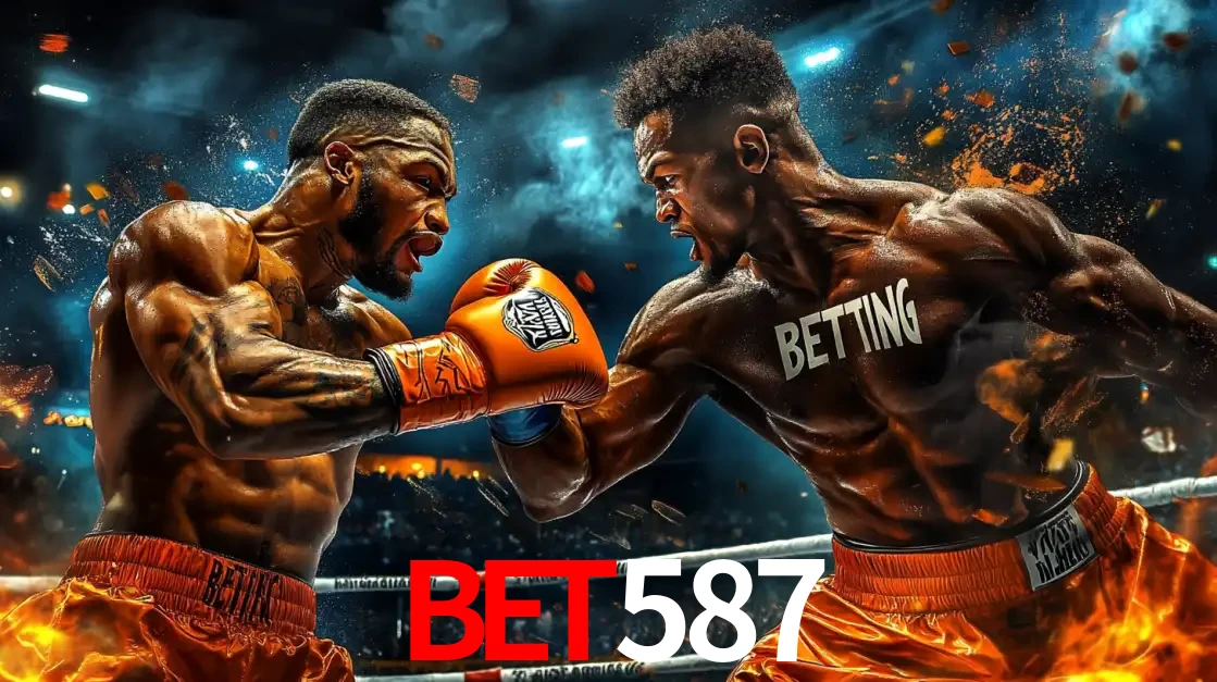 Dois boxeadores em uma luta intensa e explosiva, representando a adrenalina e as oportunidades de apostas em esportes de combate disponíveis na plataforma bet587.